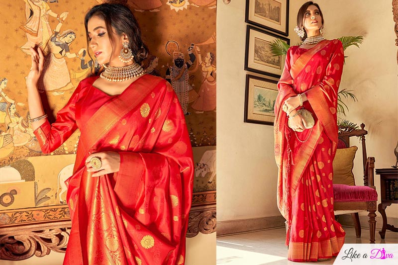 Red Handloom Weaved Banarasi Silk Saree
