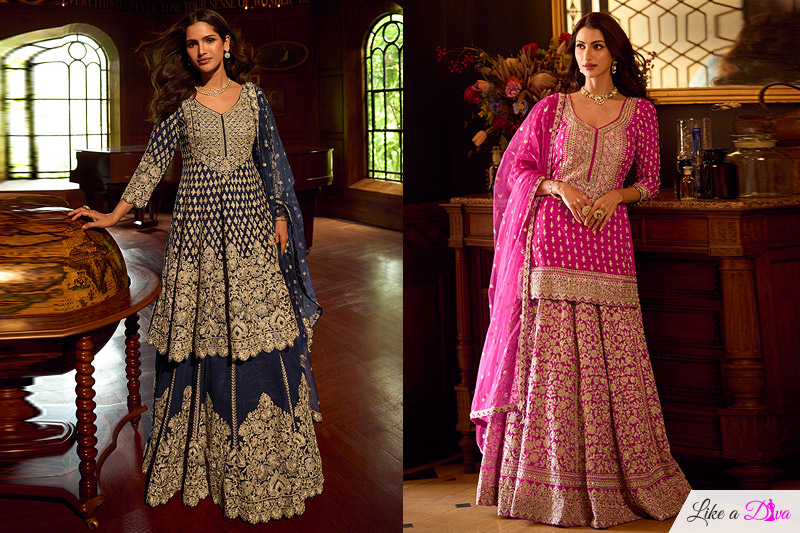 Embroidered Long Kurti Lehenga Set