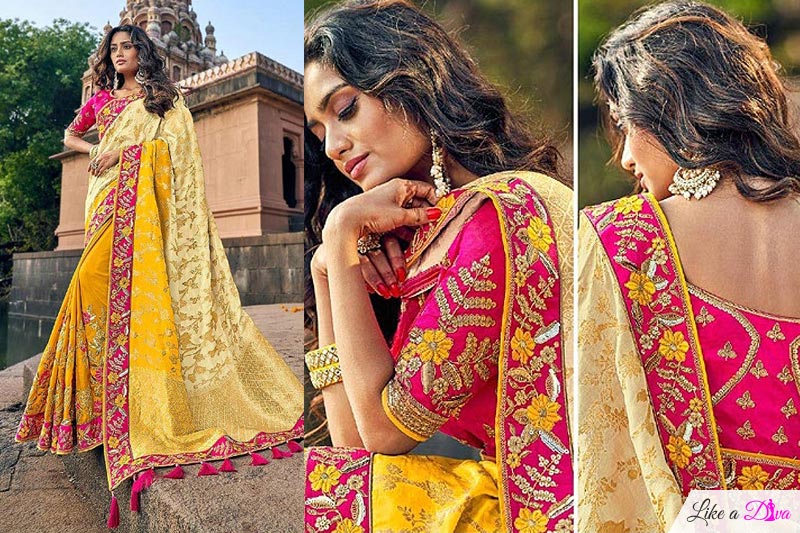Banarasi Silk Yellow Embroidered Saree
