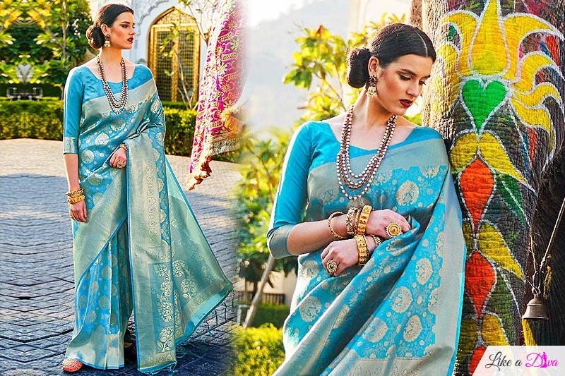 Light Blue Designer Silk Weaved Saree