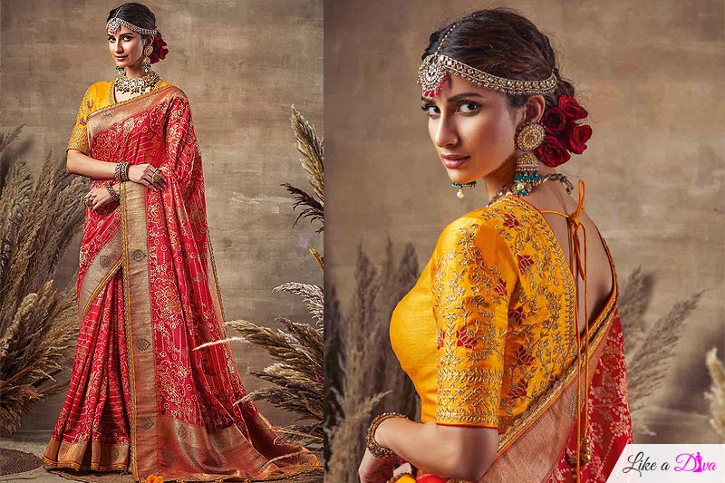 Beautiful Red Bandhani Silk Saree