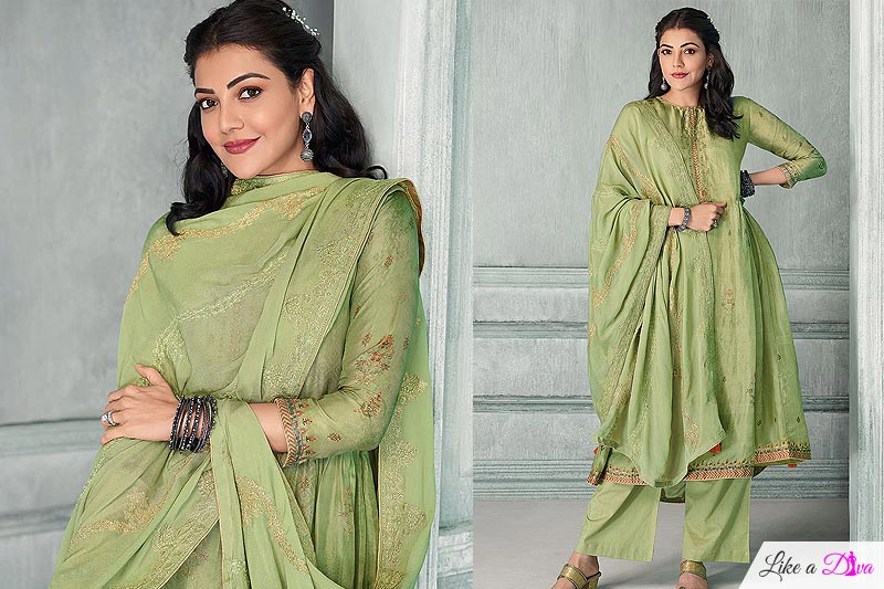 Ready To Wear Pista Green Zari Embroidered Silk Kurta Set