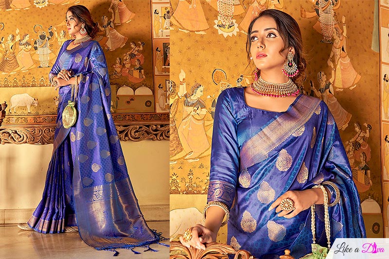 Royal Blue Handloom Weaved Banarasi Silk Saree