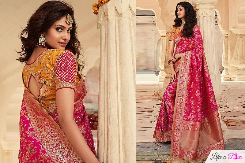 Pink Banarasi Silk Saree