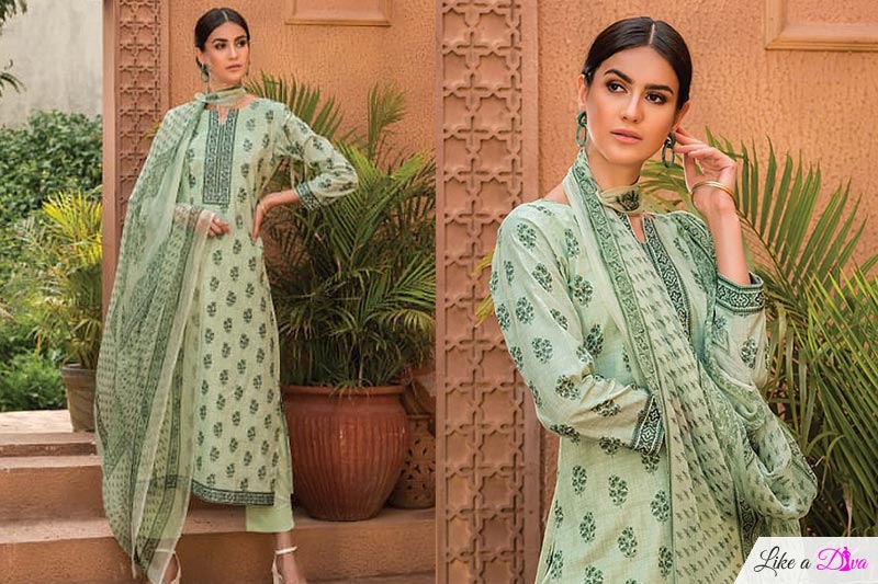Ready to Wear Pastel Green Summer Palazzo Suit in Glace Cotton