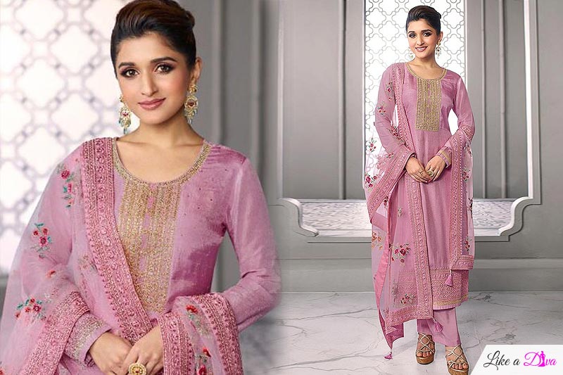 Lilac Embroidered Silk Salwar Suit