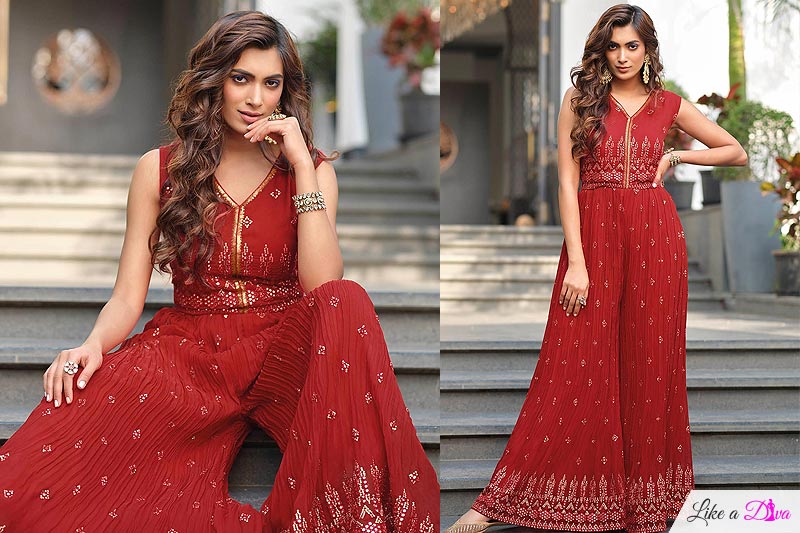 Ready To Wear Beautiful Red Indo-western Jumpsuit