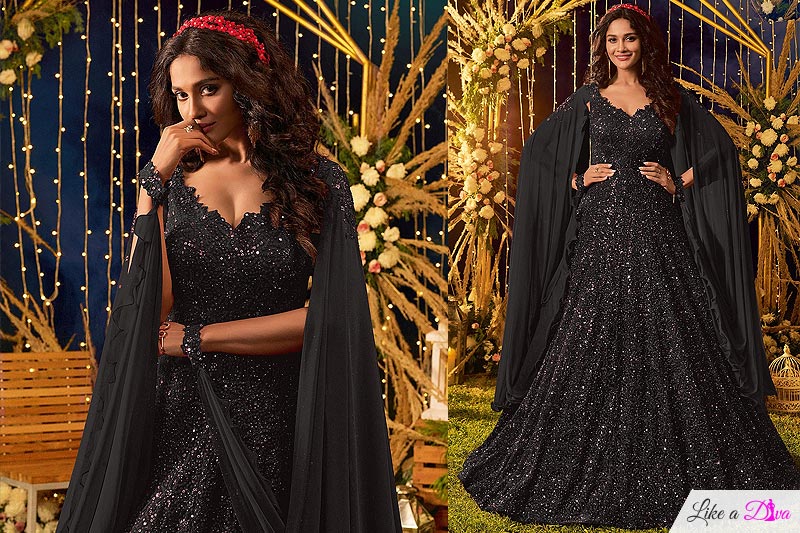 Ready To Wear Stunning Black Georgette Evening Gown
