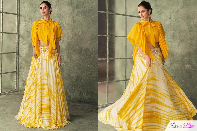 Sunflower Yellow Silk Designer Top & Skirt Set