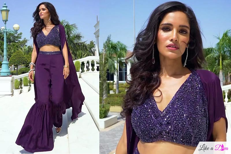 Plum Purple Georgette Embroidered Indo Western 3 Piece Attire