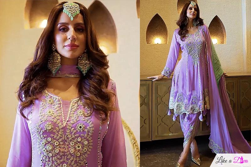 Lilac Chinon Silk Embroidered Dhoti Kurta Set