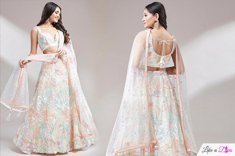 Ivory Net Embroidered Lehenga Set