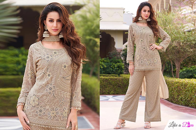 Rose Beige Georgette Hand Embroidered Kurta Set