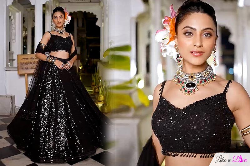 Black Embroidered Georgette Lehenga Set