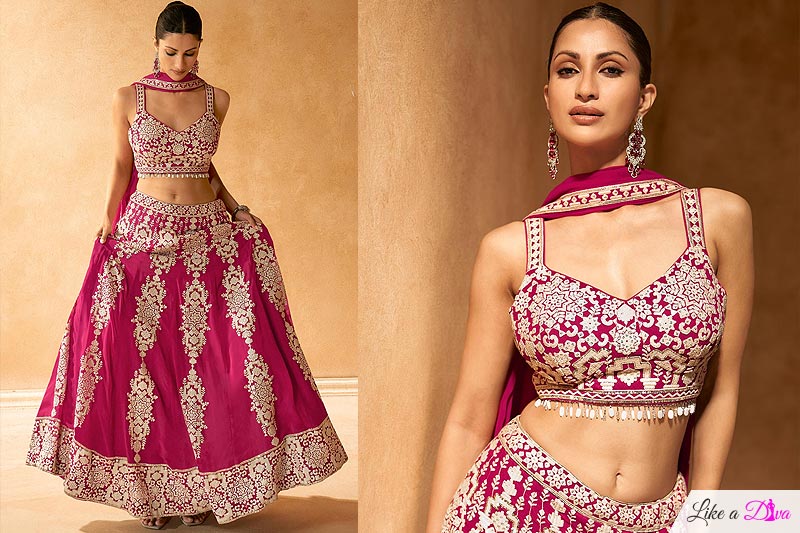 Pink Georgette Embroidered Lehenga Set