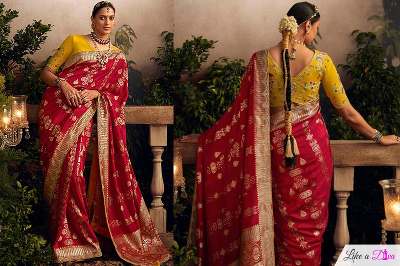 Red Silk Woven & Embroidered Border Saree