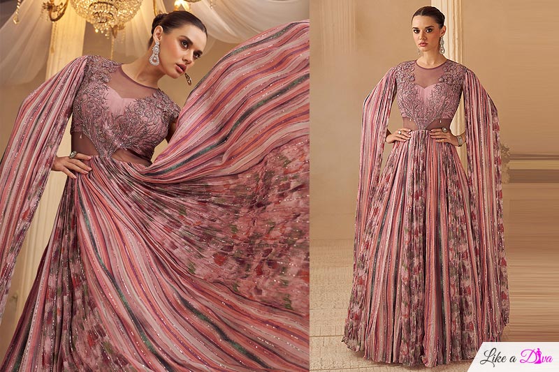 Pink Premium Chinon Silk Embroidered Designer Anarkali Gown
