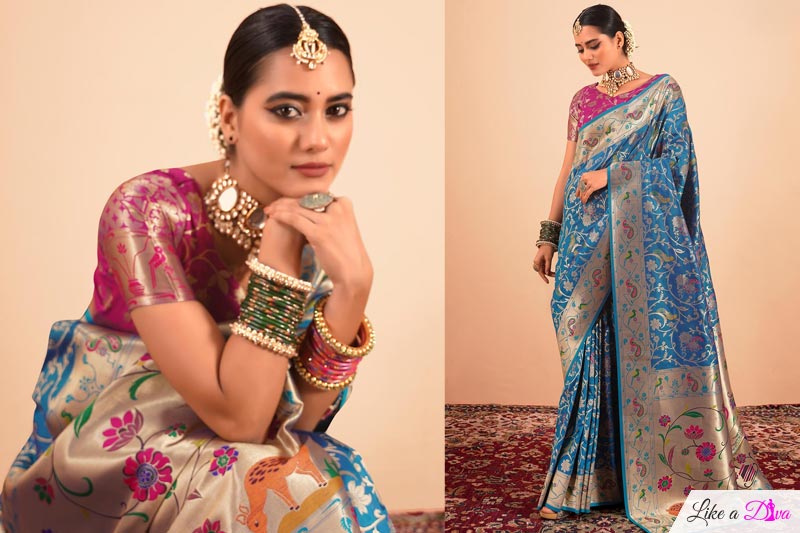 Blue Zari Weaved Paithani Silk Saree