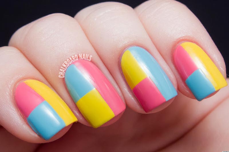 Eye-catchy colour-blocked nails 