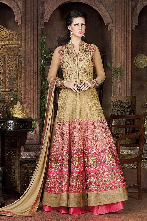 Gold Violet Heavy Embroidery Anarkali Suits