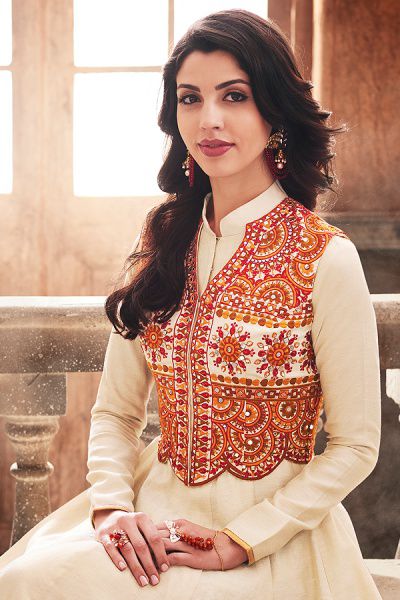 Art Silk Designer Anarkali Suit with Embroidered Jacket