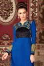 Blue Printed French Crepe Straight Long Salwar Suit