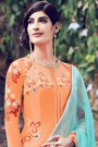 Light Orange Floral Embroidered Cotton Satin Salwar Suit