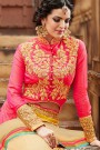 Glam Reddish Pink and Beige Heavy Embroidered Net Designer Lehenga