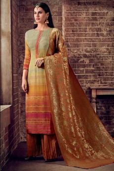 Ready to Wear Orange Palazzo Suit in Crepe Silk with Jacquard Dupatta