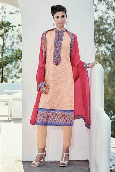 Pastel Orange Chikankari Work Cotton Straight Style Salwar Suit
