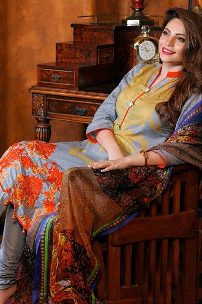 Grey Salwar Suit with Embroidery in Glace Cotton Suit With Digital Print Dupatta