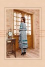 Sky Blue Salwar Suit Lace Embroidered in Cotton Satin with Pure Chiffon Dupatta