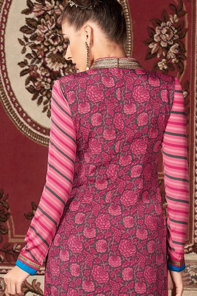Salwar Suit in Dusty Black & Pink Printed French Crepe
