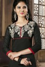 Black & Red Embroidered Chanderi Cotton Salwar Kameez