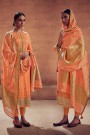 Pale Tangerine Embroidered Salwar Suit in Digital Print Cotton Silk with Pants & Banarasi Weave Dupatta
