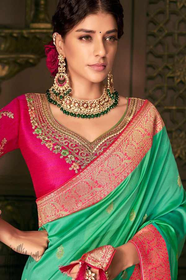 Buy Pure Banarasi Silk Embroidered Saree In Jade Green Online Like A Diva