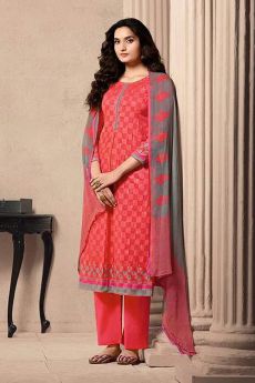 Ready to Wear Designer Straight-style Cotton Silk Salwar Suit in Crimson Colour