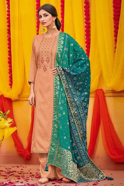 Ready to Wear Gorgeous Cotton Silk Palazzo Suit with Dola Silk Bandhani Dupatta