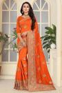 Designer Festive Wear Art Silk Saree in Bright Orange Colour