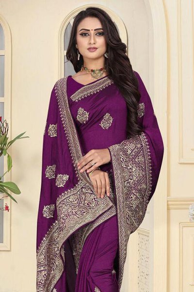 Designer Art Silk Saree in Pleasing Purple Colour