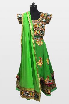 Bright Green Navratri Special Embroidered Cotton Lehenga Choli