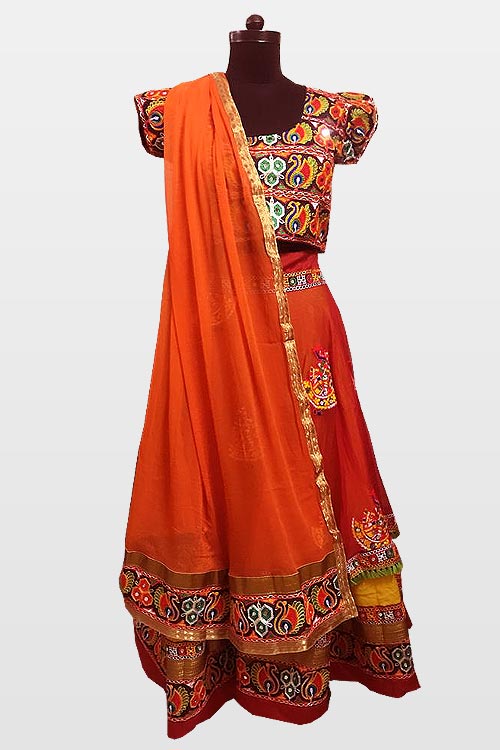 Orange Dress Women Garba Dress Orange Lehenga Blouse Indian Dress Lehanga Ethnic Dress Women Cotton Lehenga Choli Chaniya Choli