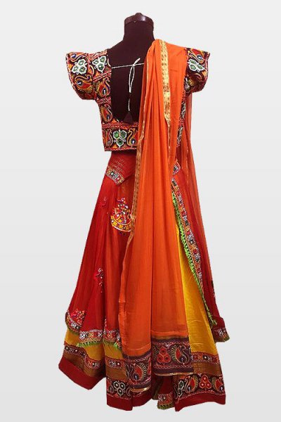 Red & Orange Navratri Special Embroidered Cotton Lehenga Choli