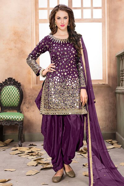 Purple Patiala Suit with Embroidery