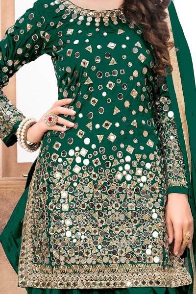 Bottle Green Patiala Suit with Embroidery