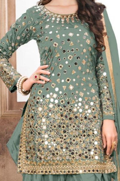 Sage Green Patiala Suit with Embroidery