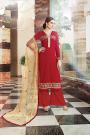 Ruby Red Embroidered Pure Georgette Salwar Suit
