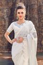 Designer White Embroidered Party Wear Saree