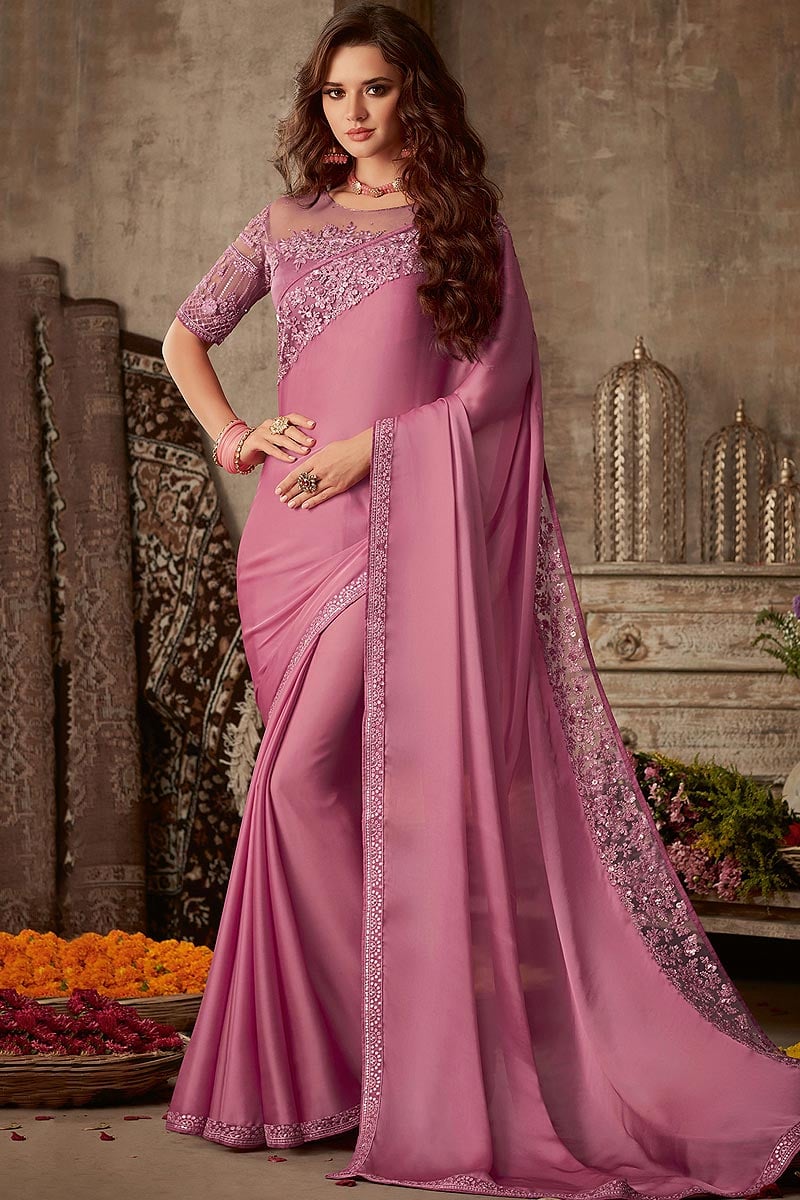 Buy Pink Designer Silk Saree  Online Like A Diva