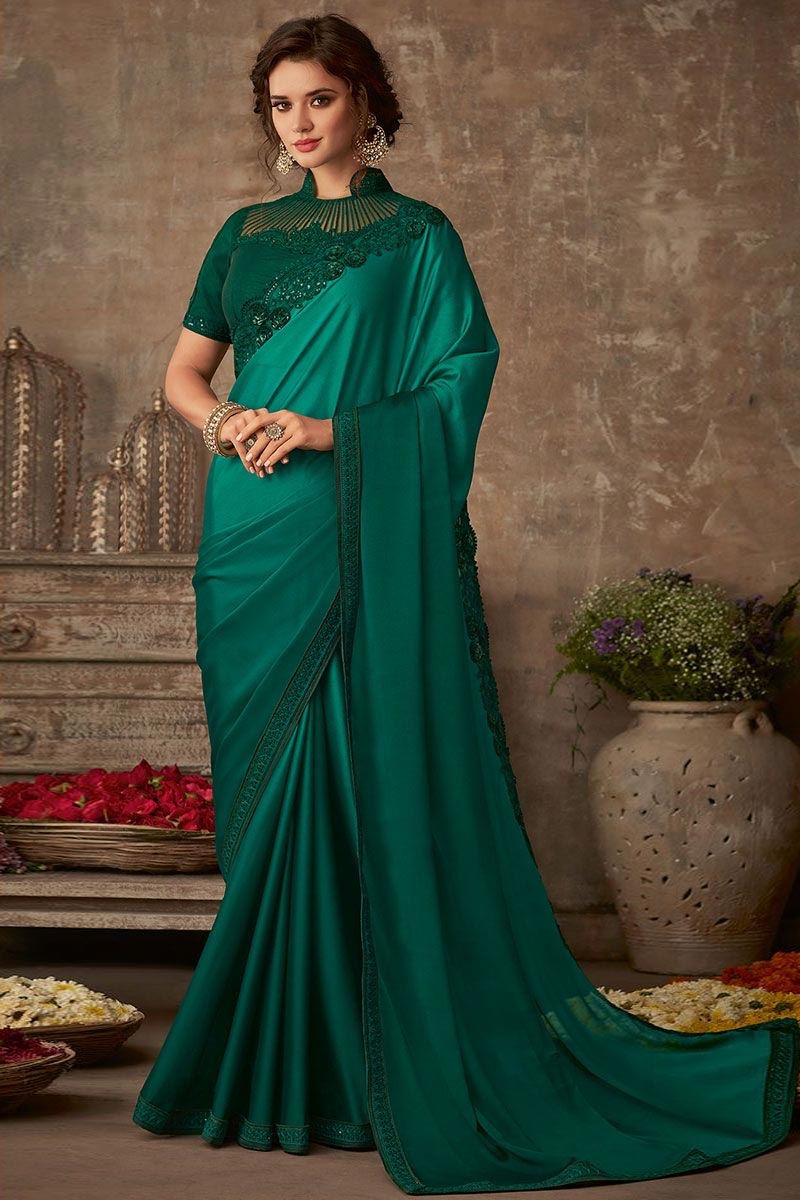 Buy Green Designer Silk Saree Online Like A Diva 